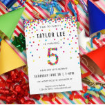 Rainbow 5 Year Old Birthday Party, 5th Birthday Invitation<br><div class="desc">Rainbow 5-year-old birthday / 5th birthday party invitations! Featuring your 5 year old boy or girl's party details and a "5" in confetti,  with fun rainbow coloured confetti circles sprinkling from the top of these cute invites</div>
