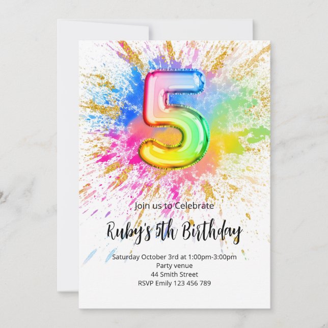 Rainbow 5th Birthday Invitation (Devant)
