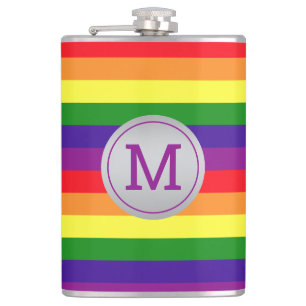 Rainbow 6 Stripe Gay Pride Monogram Initial Hip Flask