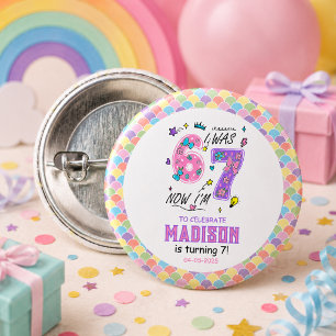 Rainbow 7th Birthday   I Was 6, Now 7   Kids 1 Inch Round Button