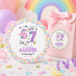 Rainbow 7th Birthday   I Was 6, Now 7   Kids Classic Round Sticker