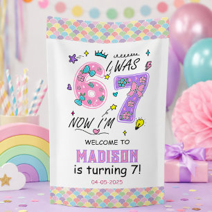 Rainbow 7th Birthday I Was 6, Now 7 Kids Party Banner