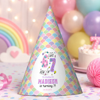 Rainbow 7th Birthday | I Was 6, Now 7 | Kids Party Hat