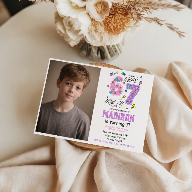 rainbow 7th Birthday | “I Was 6, Now 7” Party Invitation (rainbow 7th Birthday | “I Was 6, Now 7” Party Invitation
)