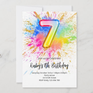 Rainbow 7th Birthday Invitation