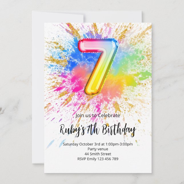 Rainbow 7th Birthday Invitation (Front)