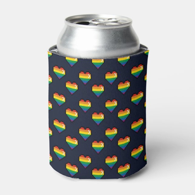 Rainbow 8 Bit Heart Pattern Can Cooler (Can Front)