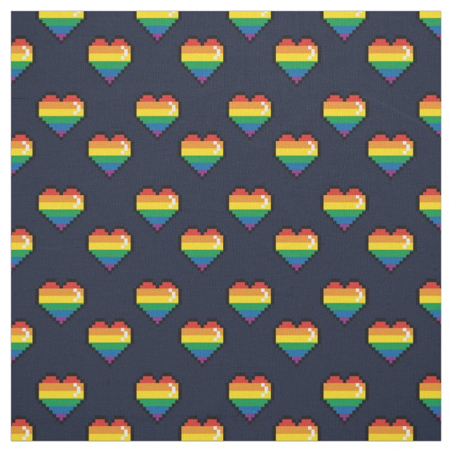 Rainbow 8 Bit Heart Pattern Fabric (Swatch)