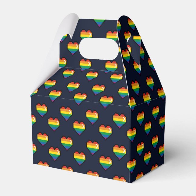 Rainbow 8 Bit Heart Pattern Favor Box (Front Side)