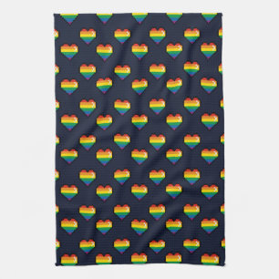 Rainbow 8 Bit Heart Pattern Kitchen Towel