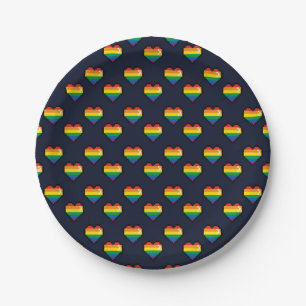 Rainbow 8 Bit Heart Pattern Paper Plate