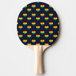 Rainbow 8 Bit Heart Pattern Ping Pong Paddle
