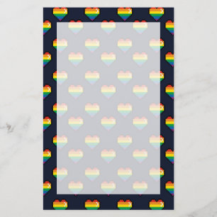 Rainbow 8 Bit Heart Pattern Stationery