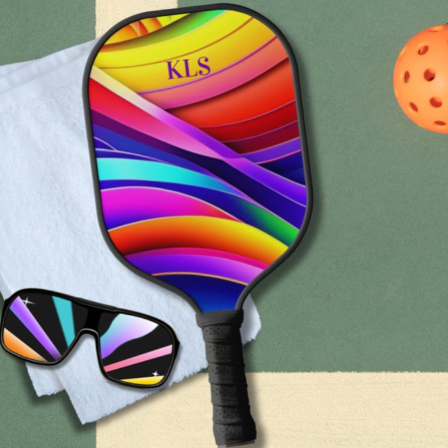Rainbow Abstract Art Monogram  Pickleball Paddle (Creator Uploaded)