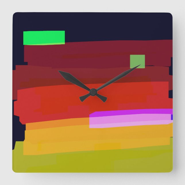 Rainbow Abstract Art Square Wall Clock (Front)