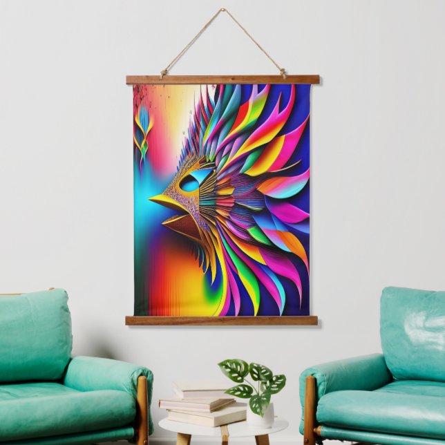Rainbow Abstract Bird Colour Explosion  Hanging Tapestry (Living Room)