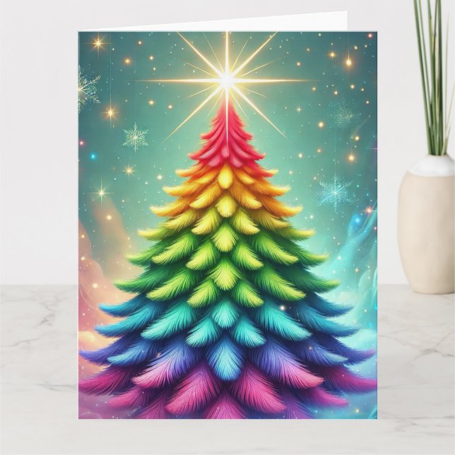 Rainbow Abstract Christmas Tree Card (Front)
