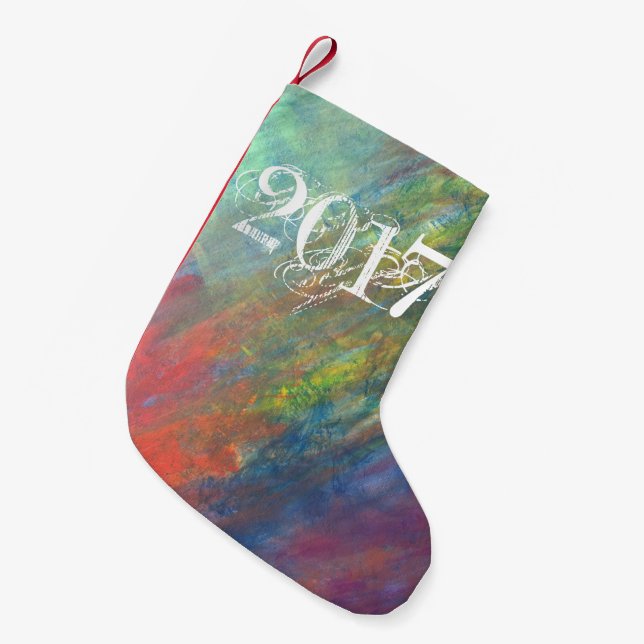 Rainbow Abstract | Cool Psychedelic Brushstrokes Small Christmas Stocking (Front (Hanging))