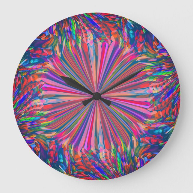 Rainbow Abstract Liquid Fluid Art by Heva Weva Large Clock (Front)