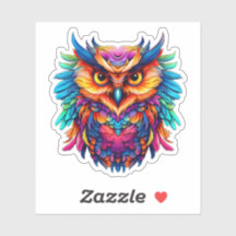Rainbow Abstract Owl Colourful Watercolor Artwork 