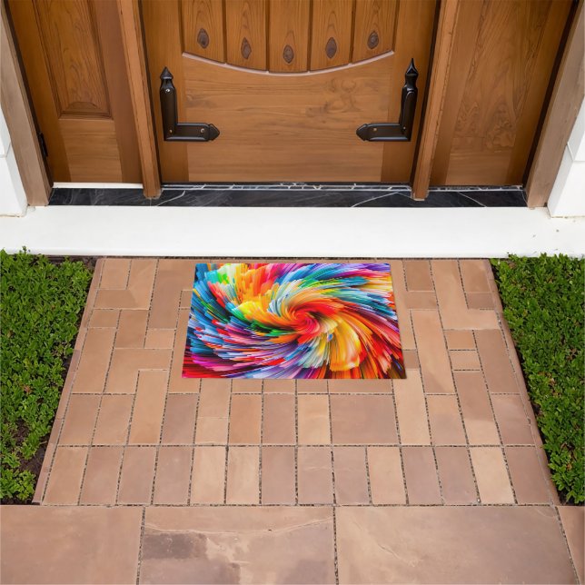 Rainbow Abstract Vibrant Swirl Modern Doormat (Outdoor)