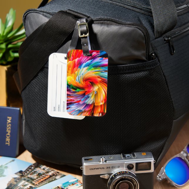 Rainbow Abstract Vibrant Swirl Modern Luggage Tag (Front & Back)