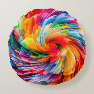 Rainbow Abstract Vibrant Swirl Modern Round Pillow