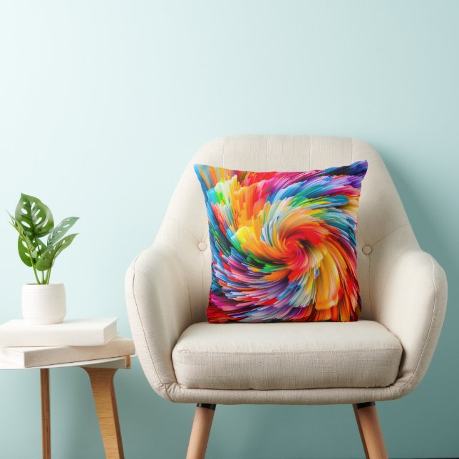 Rainbow Abstract Vibrant Swirl Modern Throw Pillow (Chair)
