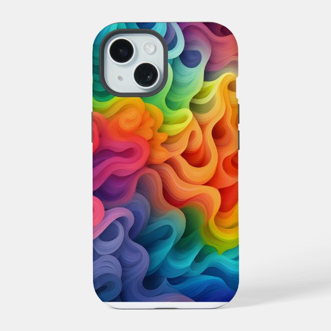 Rainbow Abstract Waves iPhone 15 Case (Back)