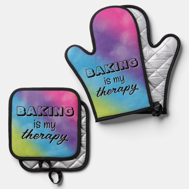Rainbow Abstract With Fun Quote Oven Mitt & Pot Holder Set (Front/Back)