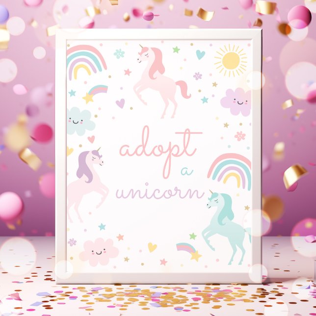 Rainbow Adopt A Unicorn Birthday Party Poster (Creator Uploaded)