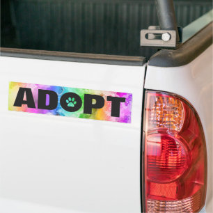 Rainbow Adopt Pawprint Bumper Sticker