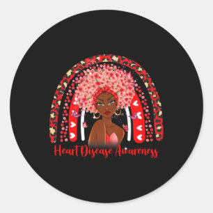 Rainbow Afro Black Womens Heart Disease Awareness  Classic Round Sticker