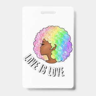 rainbow afro LGBTQ love is love pride black girl Badge