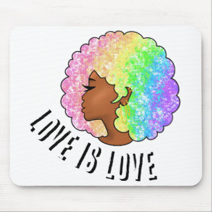 rainbow afro LGBTQ love is love pride black girl  Mouse Pad