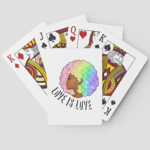 rainbow afro LGBTQ love is love pride black girl  Playing Cards