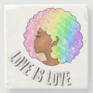 rainbow afro LGBTQ love is love pride black girl  Stone Coaster