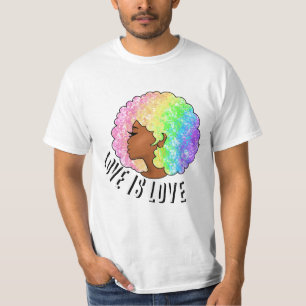 rainbow afro LGBTQ love is love pride black girl T-Shirt
