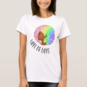 rainbow afro LGBTQ love is love pride black girl T-Shirt