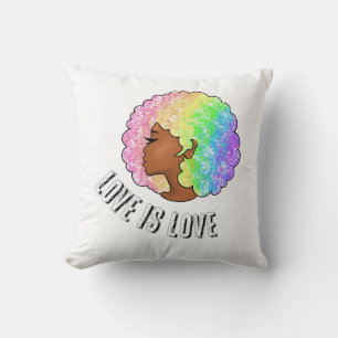 rainbow afro LGBTQ love is love pride black girl Throw Pillow