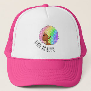 rainbow afro LGBTQ love is love pride black girl  Trucker Hat