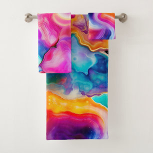 Rainbow Agate Colorful Abstract Geode Design Bath Towel Set