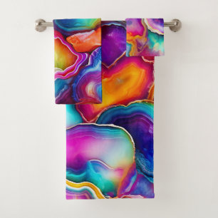 Rainbow Agate Colorful Abstract Geode Design Bath Towel Set