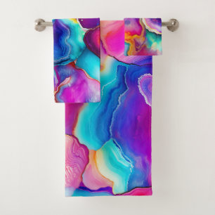 Rainbow Agate Colorful Abstract Geode Design Bath Towel Set