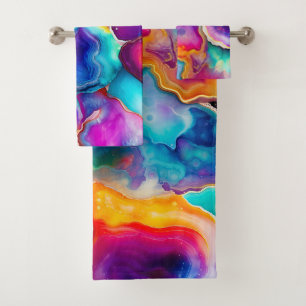 Rainbow Agate Colourful Abstract Geode Design Bath Towel Set