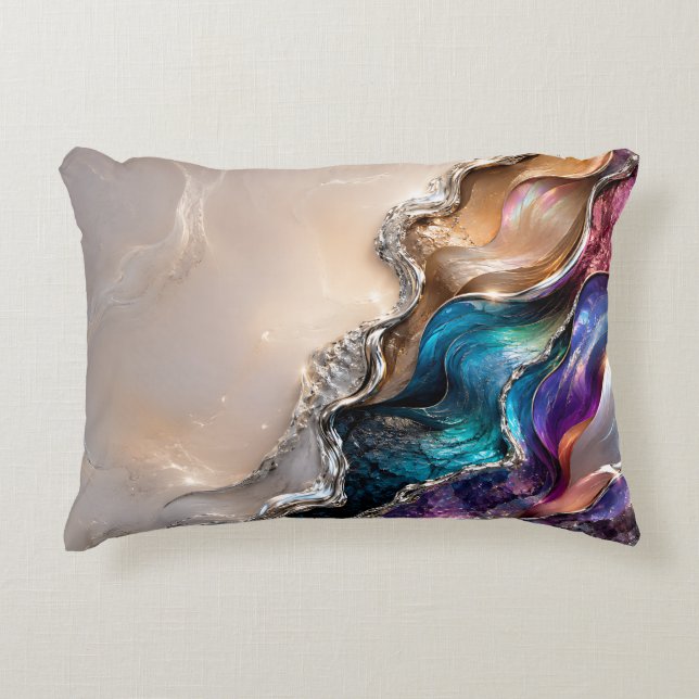 Rainbow Agate Crystal Art | Iridescent Marble Gift Accent Pillow (Front)