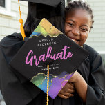 Rainbow Agate & Gold Graduate Graduation Cap Topper<br><div class="desc">Bright and Bold Rainbow Agate Graduation Cap Topper. This simple design features a colourful watercolor rainbow agate accented with faux gold and white typography. All text can be customized with font,  size and colour.</div>