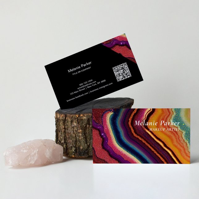 Rainbow Agate Marble QR Code Business Card (Creator Uploaded)