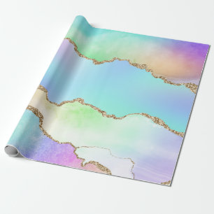Rainbow Agate Pastel Faux Glitter Wrapping Paper