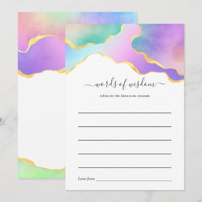 Rainbow Agate Stone Baby shower Carte de conseil d (Devant / Derrière)